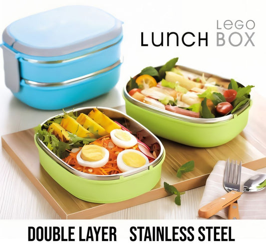 *Rs. 1350*/each - Double Layer Stainless Steel Inner HotnCold Lunch Box with Box Packing (Mix/Random colour)