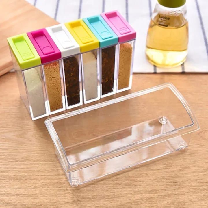 🧂 6pcs Seasoning Spice Kitchen Jar set with Crystal Tray (with Box Packing)