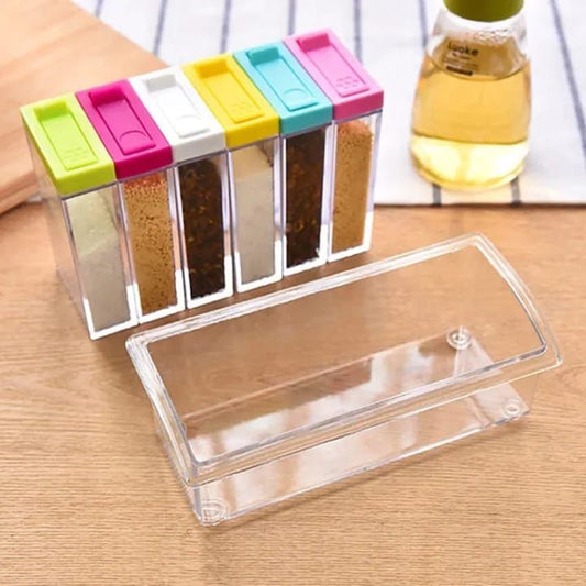 🧂 6pcs Seasoning Spice Kitchen Jar set with Crystal Tray (with Box Packing)