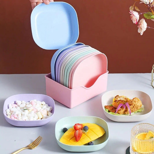 Pack of 10 Fancy Plates with 1 Plates Stand (Mix/Random color)
