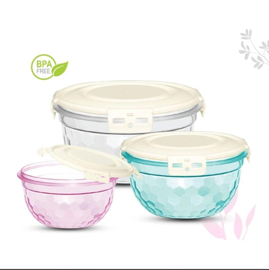 3Pcs Diamond Airtight Bowl
