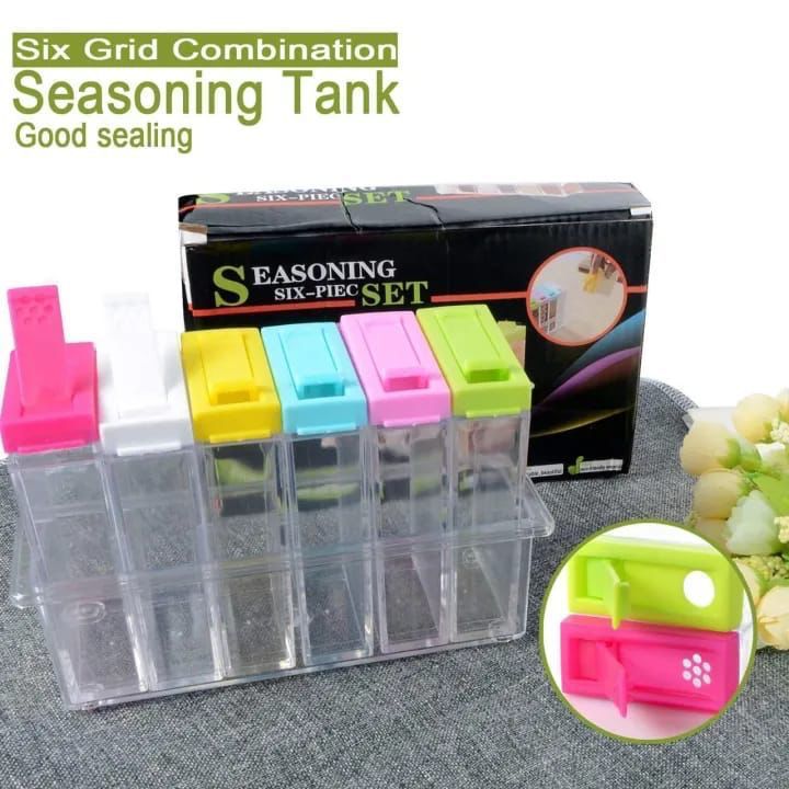 🧂 6pcs Seasoning Spice Kitchen Jar set with Crystal Tray (with Box Packing)