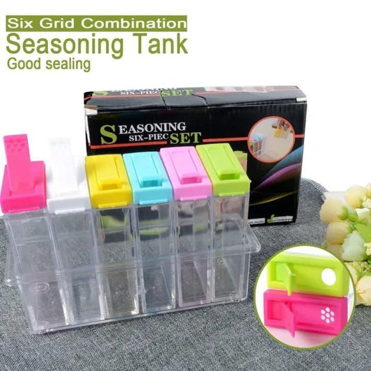 🧂 6pcs Seasoning Spice Kitchen Jar set with Crystal Tray (with Box Packing)