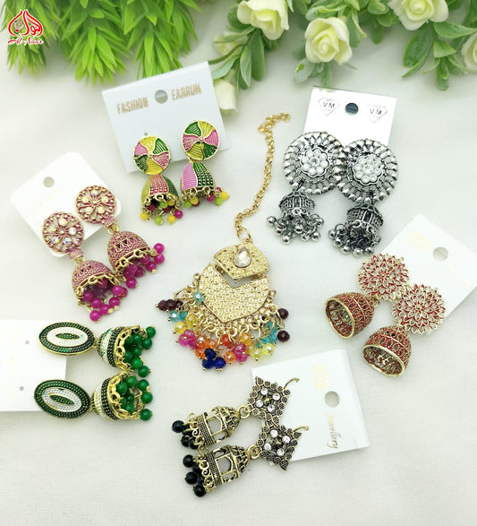 6Pcs Jhumki Earrings + 1 MangTika Deal